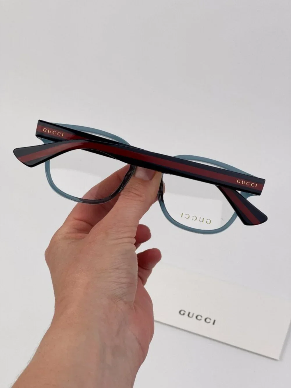 Gucci GG0927O 006 Square Eyeglasses Transparent Blue NEW AUTHENTIC